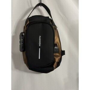 Along Travel Bag Unisex Black/Gld W/USB Port  & Lock 11X9x3